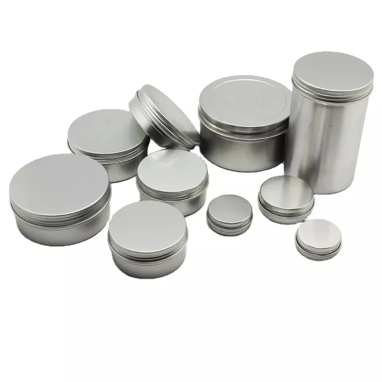 Offres spéciales baume à lèvres vide pot en aluminium métal récipient de tabac boîtes de conserve pour crème pour le corps bougies savon 10g 30g 60g 100g 250g